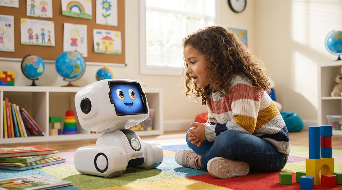 Une enfant en dialogue avec NEOBOO